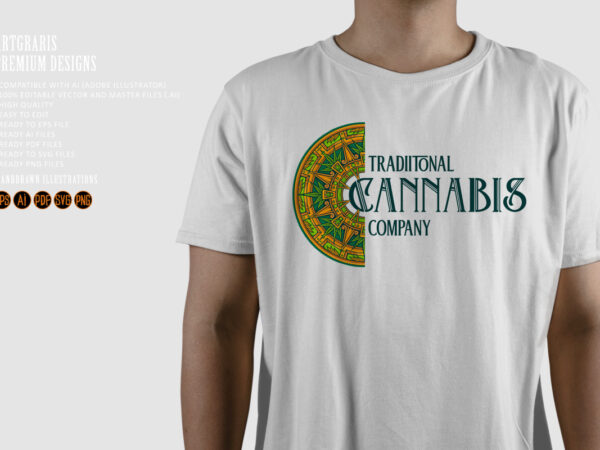 Mandala cannabis geometry with ancient aztec decor t shirt designs for sale