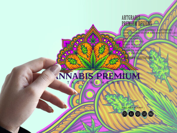Mandala cannabis ornament middle eastern geometry t shirt designs for sale