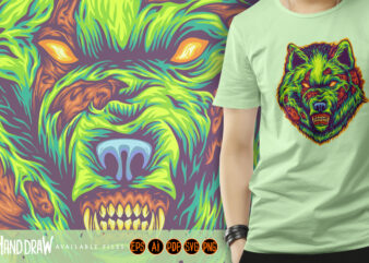 Menace scary wolf head monster zombie t shirt designs for sale