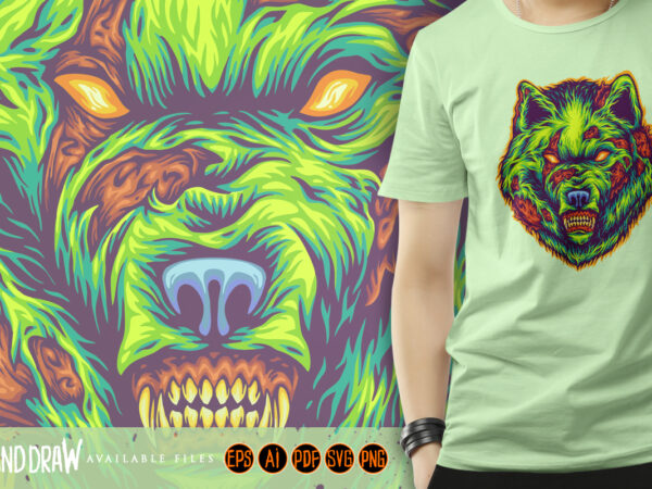 Menace scary wolf head monster zombie t shirt designs for sale