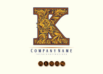 Modern flourish vintage elegance gold K monogram letter logo t shirt designs for sale