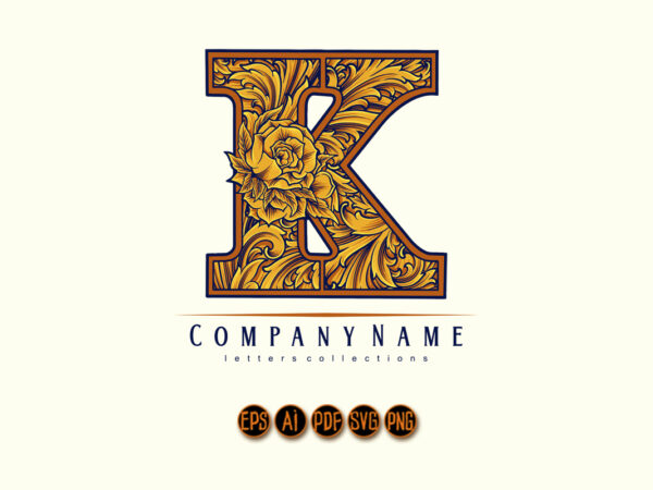 Modern flourish vintage elegance gold k monogram letter logo t shirt designs for sale