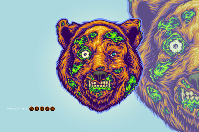 Nightmarish terrifying bear head zombie monster