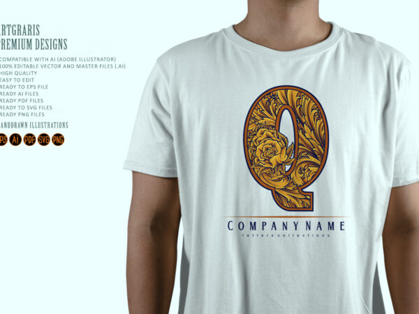 Ornate q monogram letter with luxury floral decor t shirt design online
