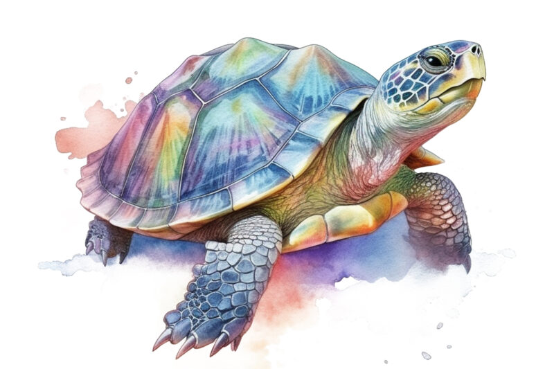 Pastel Turtle Watercolor Illustration