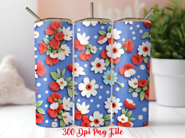 Patriotic wildflowers pattern tumbler wrap design
