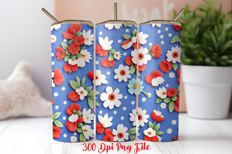 Patriotic Wildflowers pattern Tumbler Wrap design
