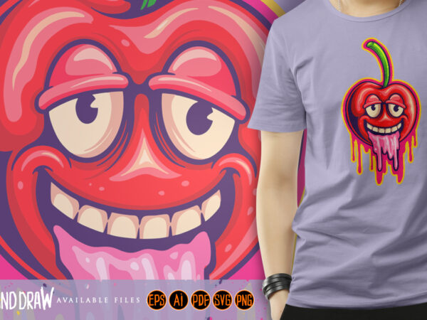 Playful side funny cherry melting t shirt illustration