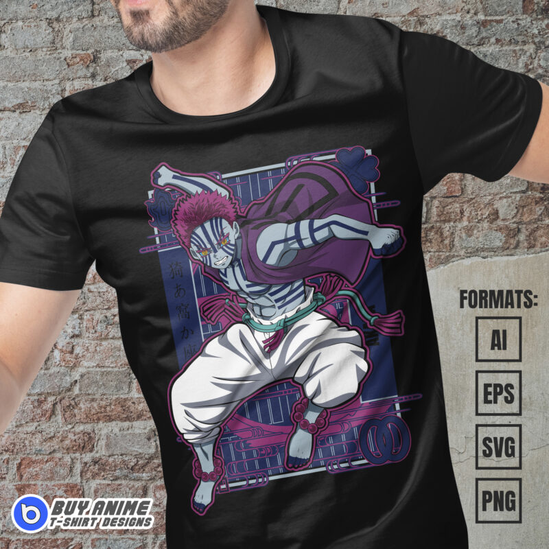 Premium Akaza Demon Slayer Anime Vector T-shirt Design Template - Buy t ...