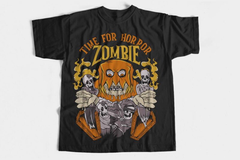 Halloween Zombie Vector T-shirt Designs Bundle, Spooky Monster T-shirt Design, Vector Artwork T-shirt Design, Fall T-shirt Designs