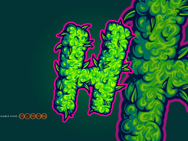 Puff organic cannabis smoke h letter logo t shirt illustration