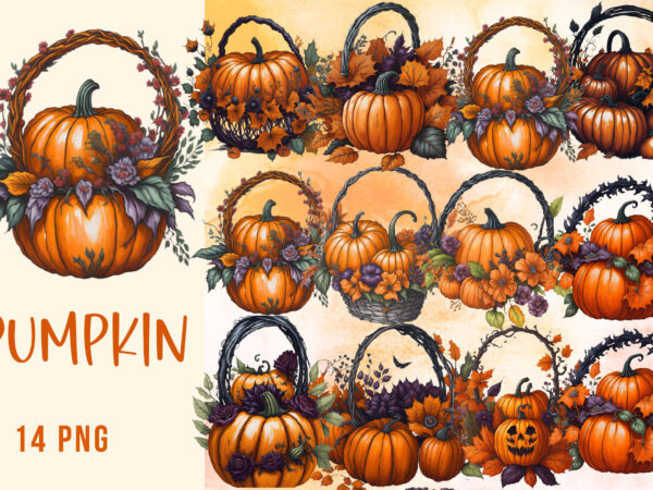 Pumpkin watercolor clipart bundle t shirt illustration