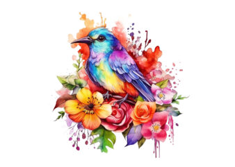 Rainbow Flower Bird Watercolor Clipart t shirt design online