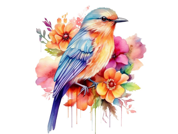 Rainbow flower bird watercolor clipart t shirt design online