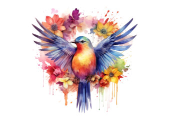 Rainbow Flower Bird Watercolor Clipart t shirt design online