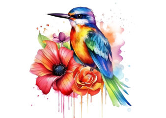 Rainbow Flower Bird Watercolor Clipart t shirt design online