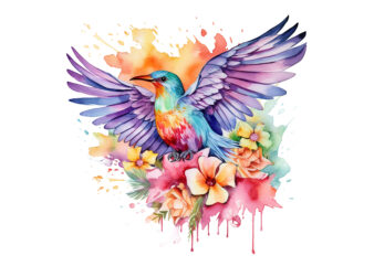 Rainbow Flower Bird Watercolor Clipart t shirt design online