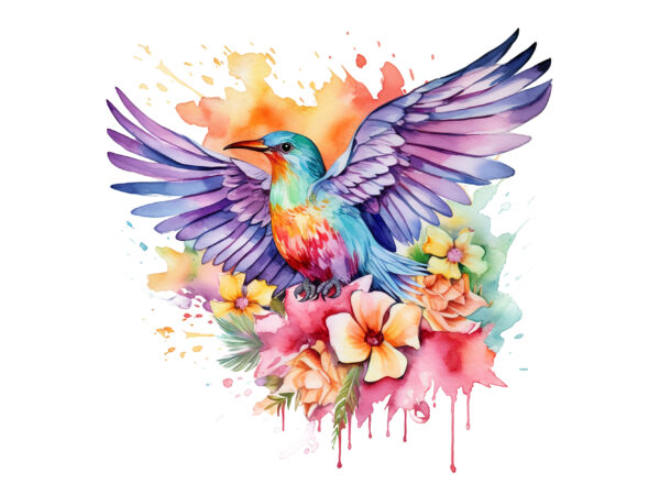 Rainbow flower bird watercolor clipart t shirt design online