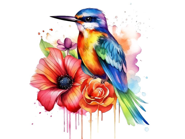 Rainbow flower bird watercolor clipart t shirt design online