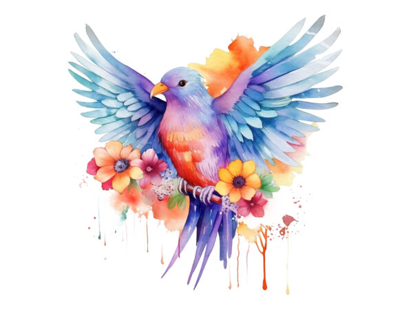 Rainbow flowe bird watercolor clipart t shirt design online