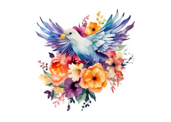 Rainbow Flowe Bird Watercolor Clipart t shirt design online