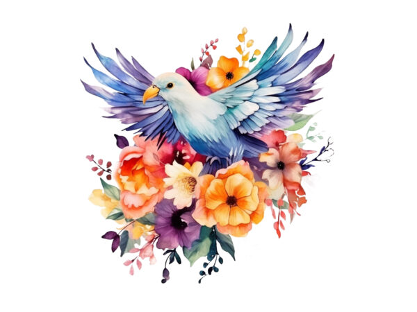 Rainbow flowe bird watercolor clipart t shirt design online