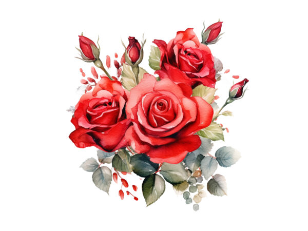 Red roses bouquet watercolor clipart t shirt design online