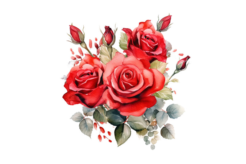 Red Roses Bouquet Watercolor Clipart