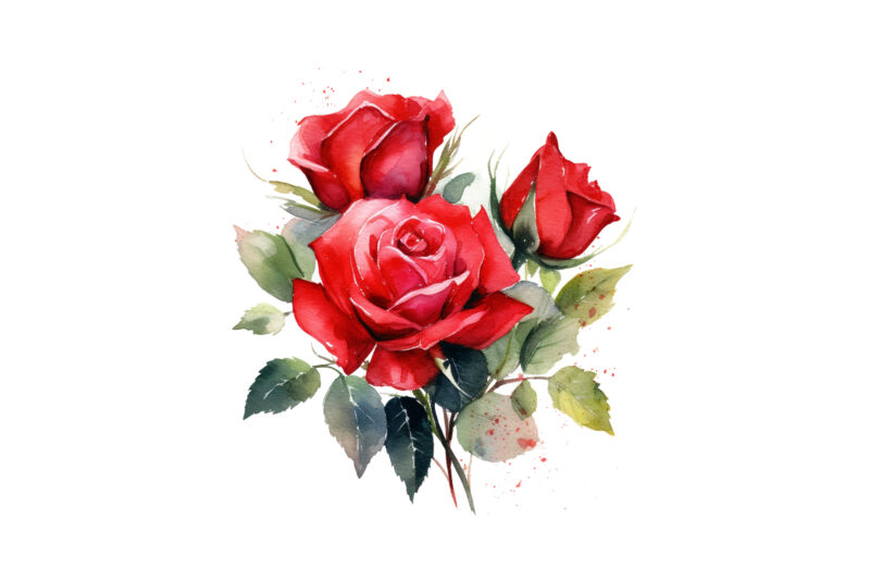 Red Roses Bouquet Watercolor Clipart