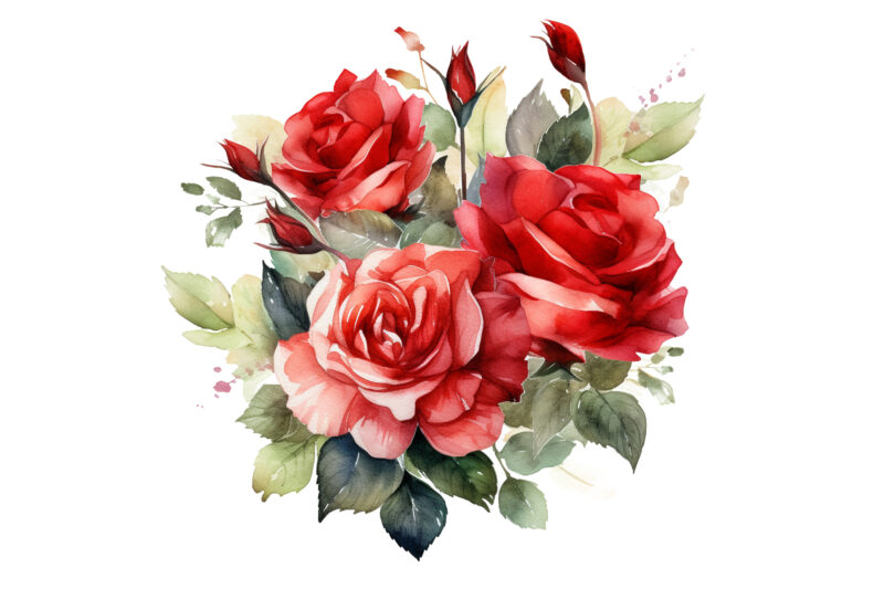 Red Roses Bouquet Watercolor Clipart