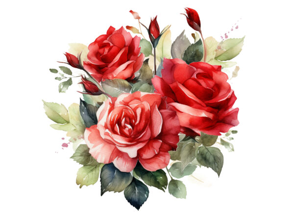 Red roses bouquet watercolor clipart t shirt design online