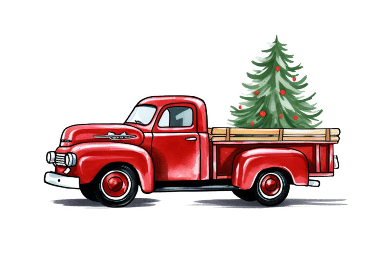 Red Truck Christmas Tree ClipArt