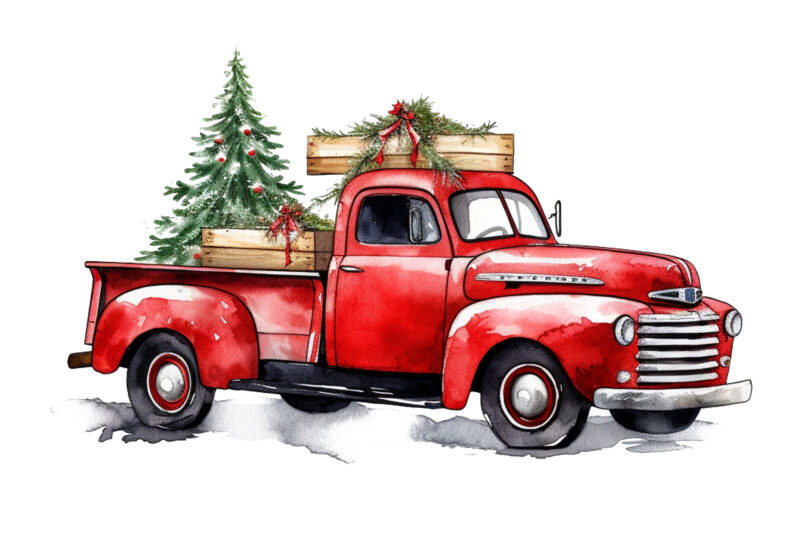 Red Truck Christmas Tree ClipArt