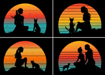 Cat Lover Retro Vintage Sunset Graphic Background for T-Shirt Design