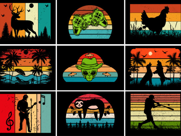 Retro vintage sunset t-shirt graphic bundle