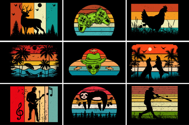 Retro Vintage Sunset T-Shirt Graphic Bundle