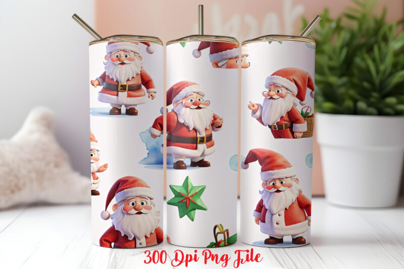 Santa Pattern Tumbler Sublimation Wrap Designs PNG