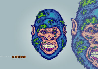 Savage terror scary gorilla head monster t shirt template vector