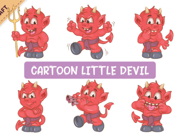 Set of cartoon little devil. halloween clipart. t shirt template vector