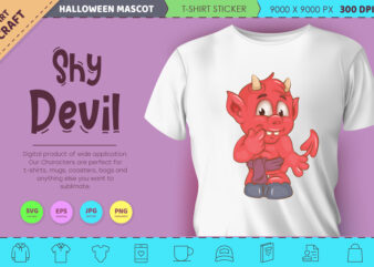 Shy little devil. Halloween mascot.