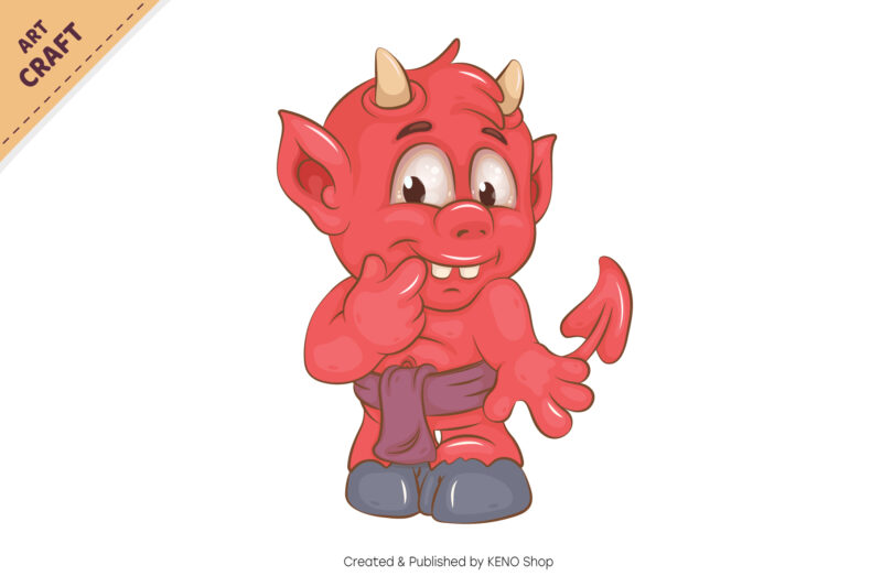 Shy little devil. Halloween mascot.