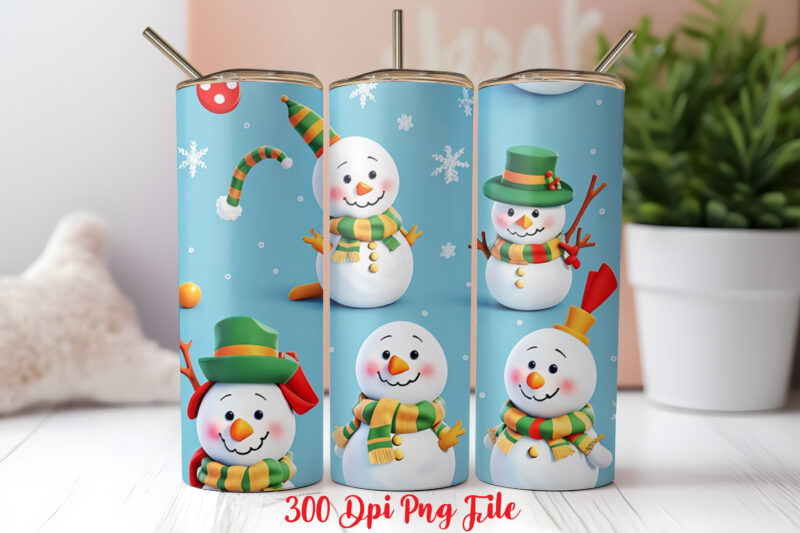 Snowman Claus Pattern Tumbler Sublimation Wrap Designs PNG