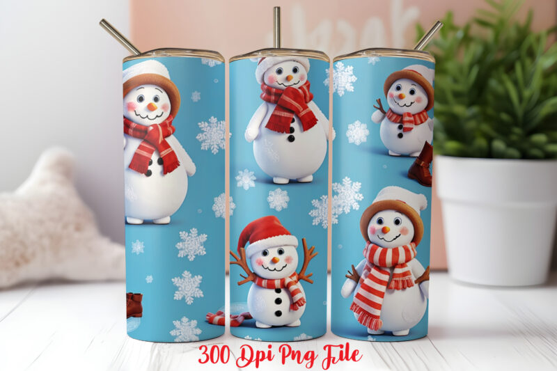 Snowman Claus Pattern Tumbler Sublimation Wrap Designs PNG