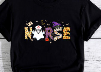Spooky Halloween Nurse RN Cute Scrub Healthcare Cat Witch PC t shirt template vector