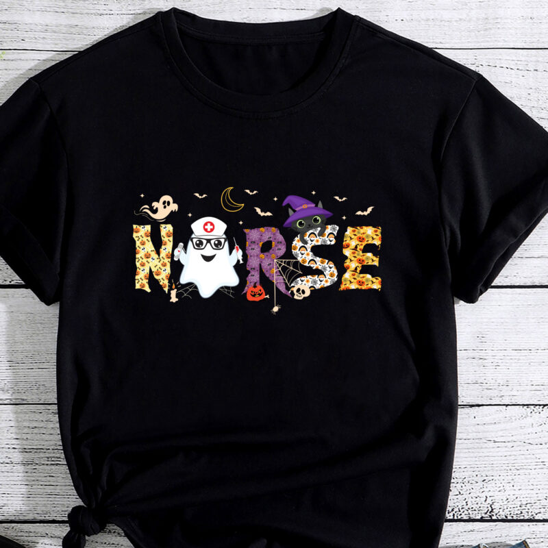 Spooky Halloween Nurse RN Cute Scrub Healthcare Cat Witch PC