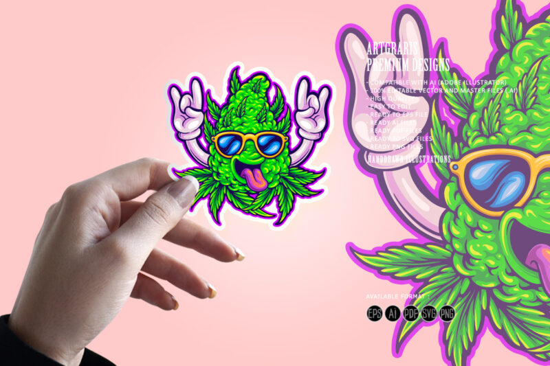 Laugh funny monster cannabis bud with sunglasses