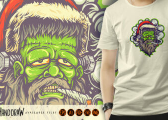 Stoned frankenstein smoking christmas cannabis joint t shirt template vector
