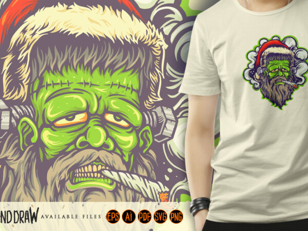 Stoned frankenstein smoking christmas cannabis joint t shirt template vector