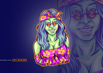 Stoned hippie girl boho beauty style t shirt template vector