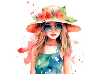 Summer Girl Watercolor Clipart